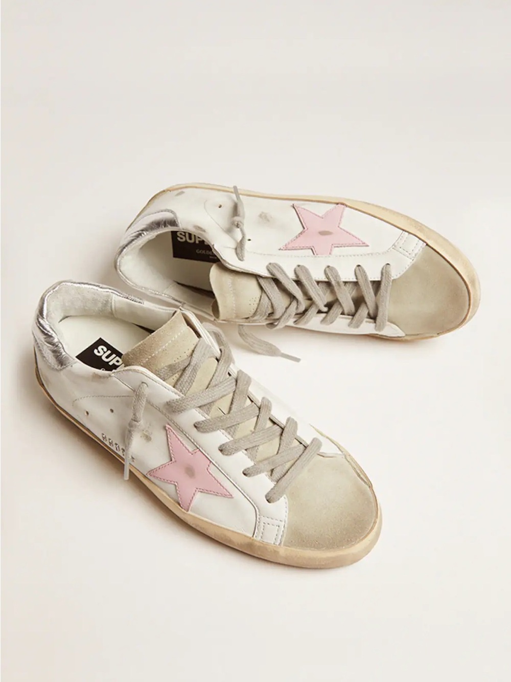 Golden Goose Super-Star Pink Star Silver Heel Sneakers EU 37